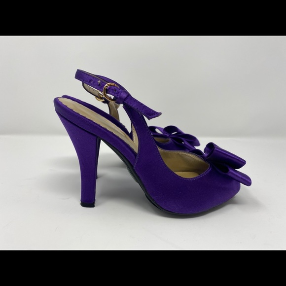 Me Too Jeanette Peep Toe Satin Heels. Purple sz 5 - Picture 4 of 9
